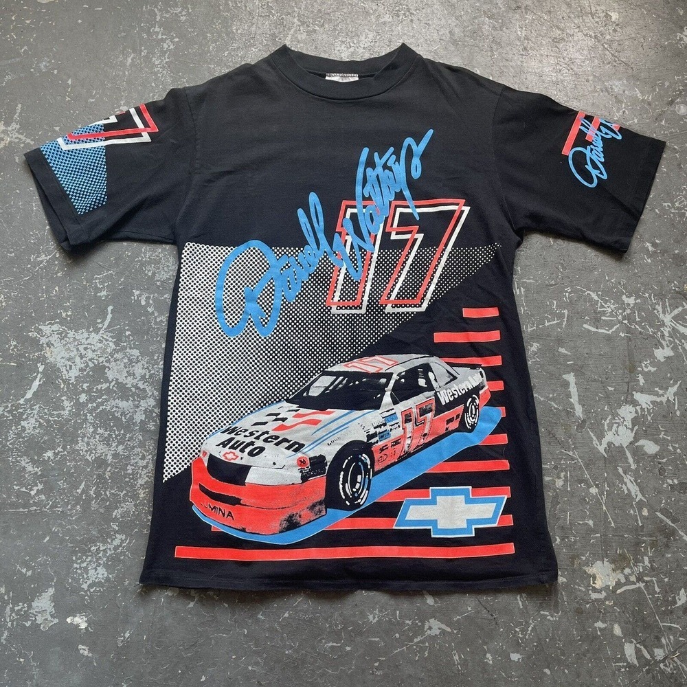 Vtg NASCAR Darrel Waltrip Racing Shirt AOP All Over Puff Print Size XL DeadStock